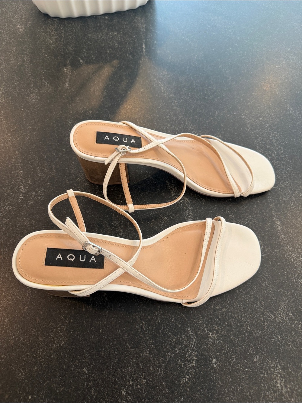 Aqua Ivory Strappy Block Heel Sandals